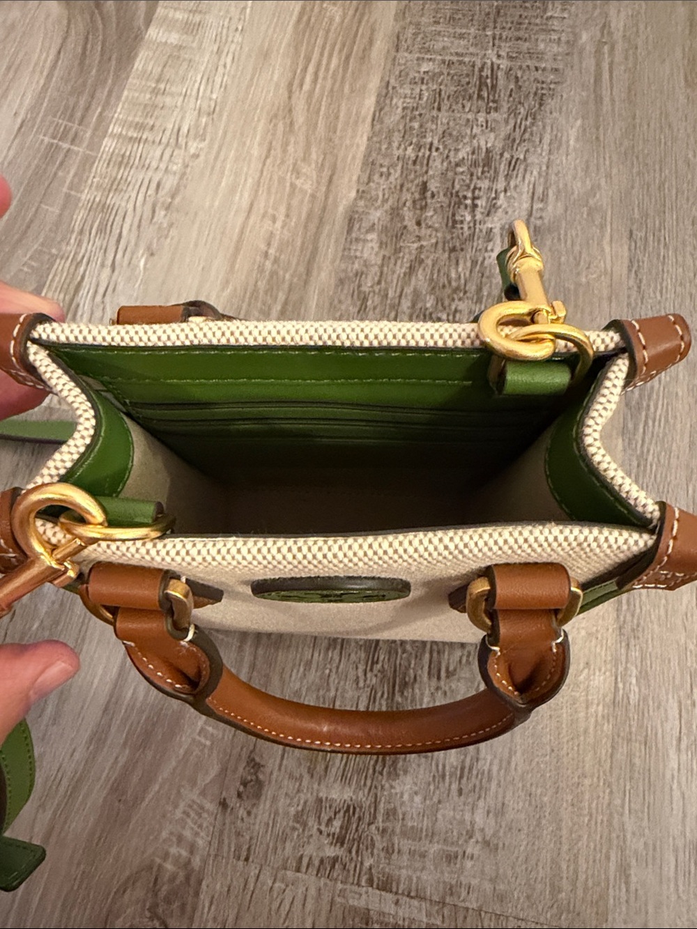 Tory Burch Green Trim Canvas Mini Blake Crossbody Purse - Picture 8 of 8